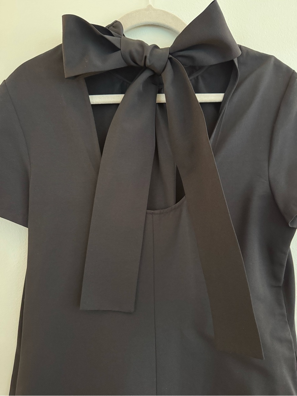 STAUD Mini Ilana Dress Black Grosgrain Bow Back Short Sleeve Mini L